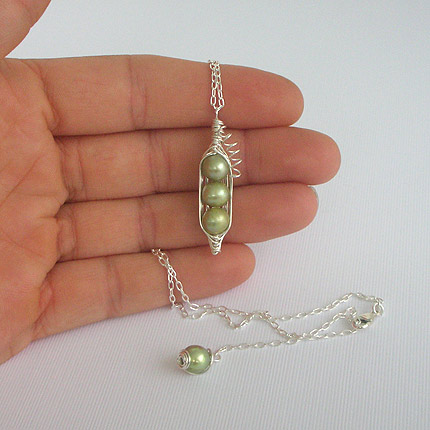 peapod, pea,pod,green, freshwater pearls, sterling silver